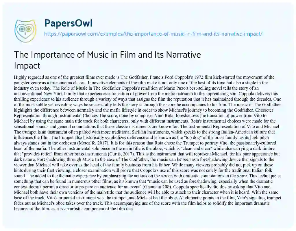 Essay on The Importance of Music in Film and its Narrative Impact