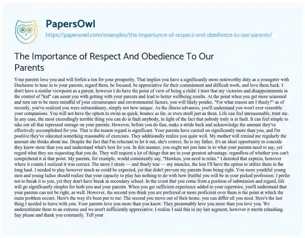 The Importance of Respect and Obedience to our Parents essay