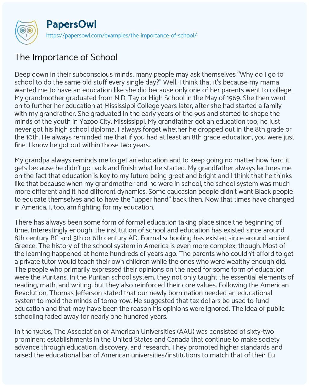 Essay on The Importance of School