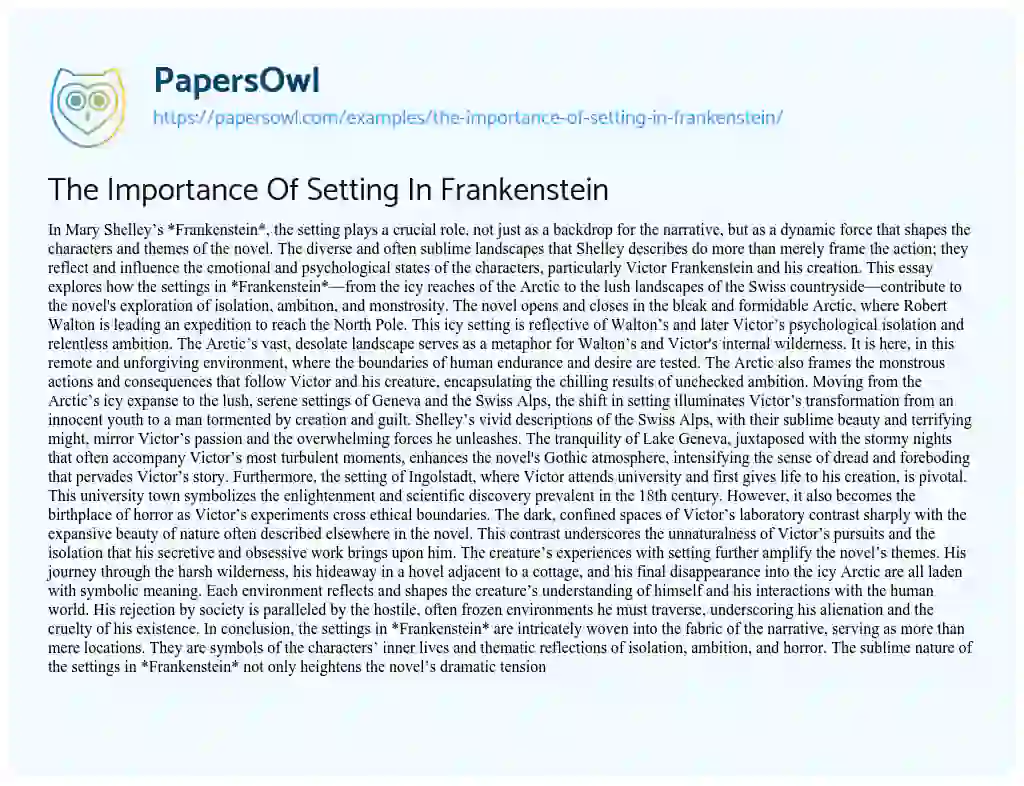 Essay on The Importance of Setting in Frankenstein