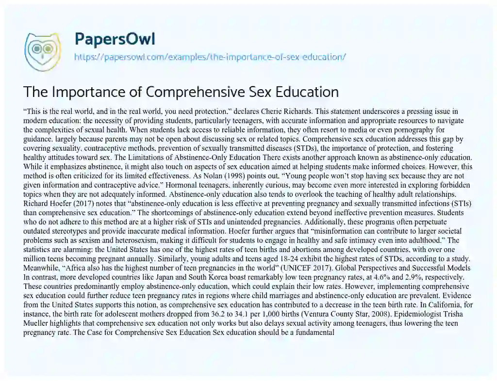 importance of sex education in schools essay