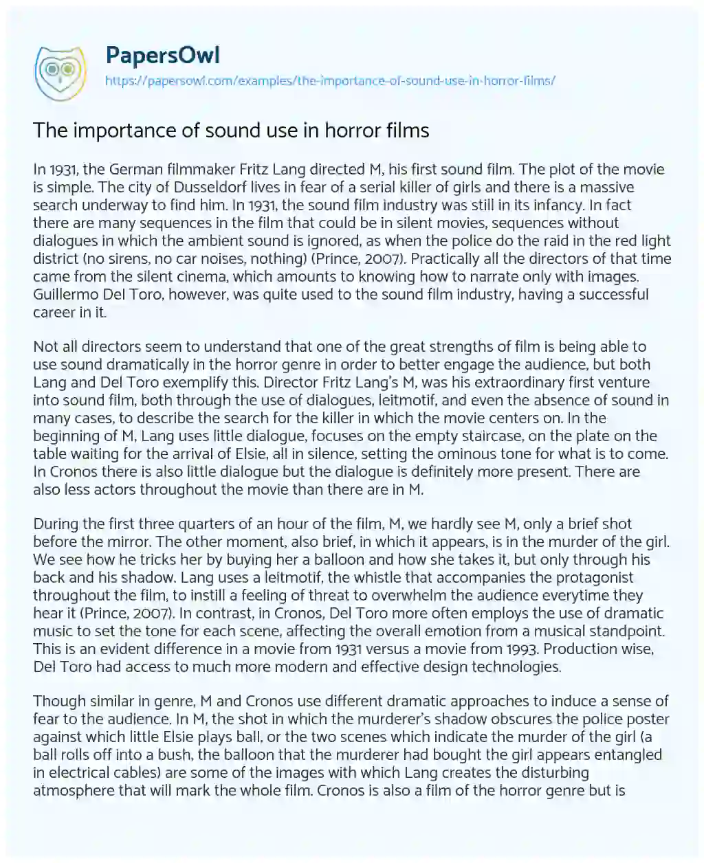 Essay on The Importance of Sound Use in Horror Films