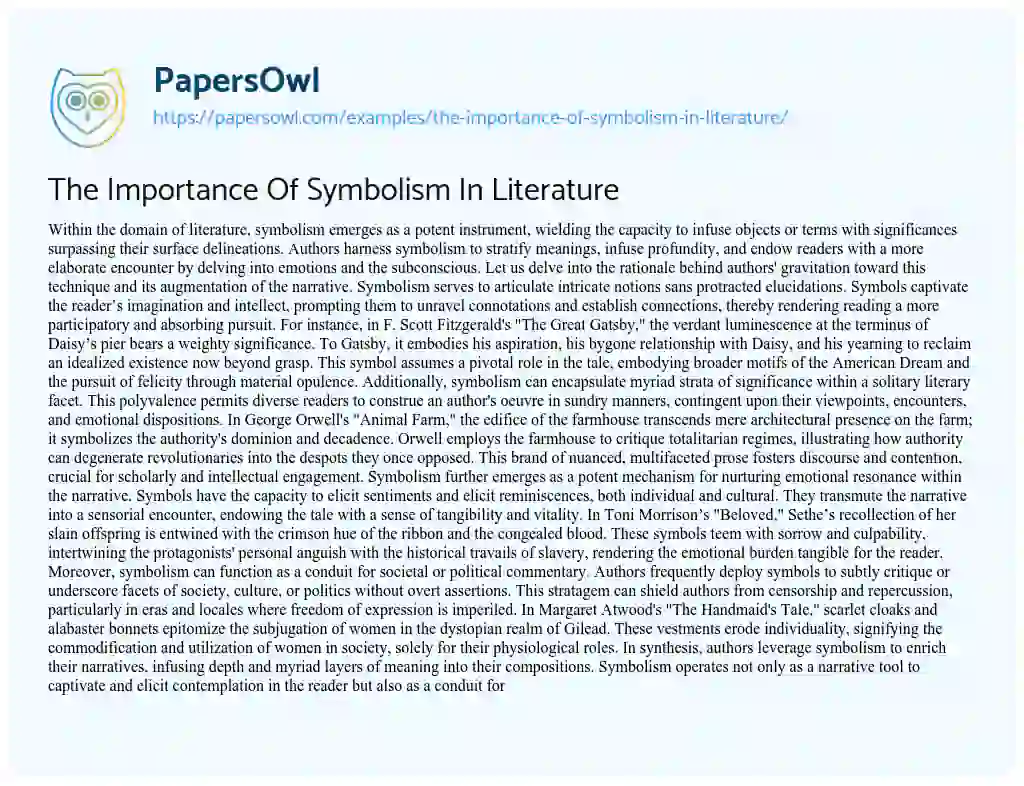 Essay on The Importance of Symbolism in Literature