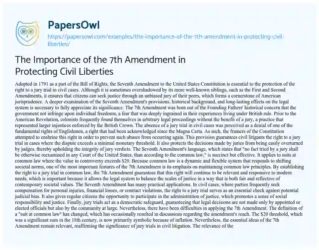 Essay on The Importance of the 7th Amendment in Protecting Civil Liberties