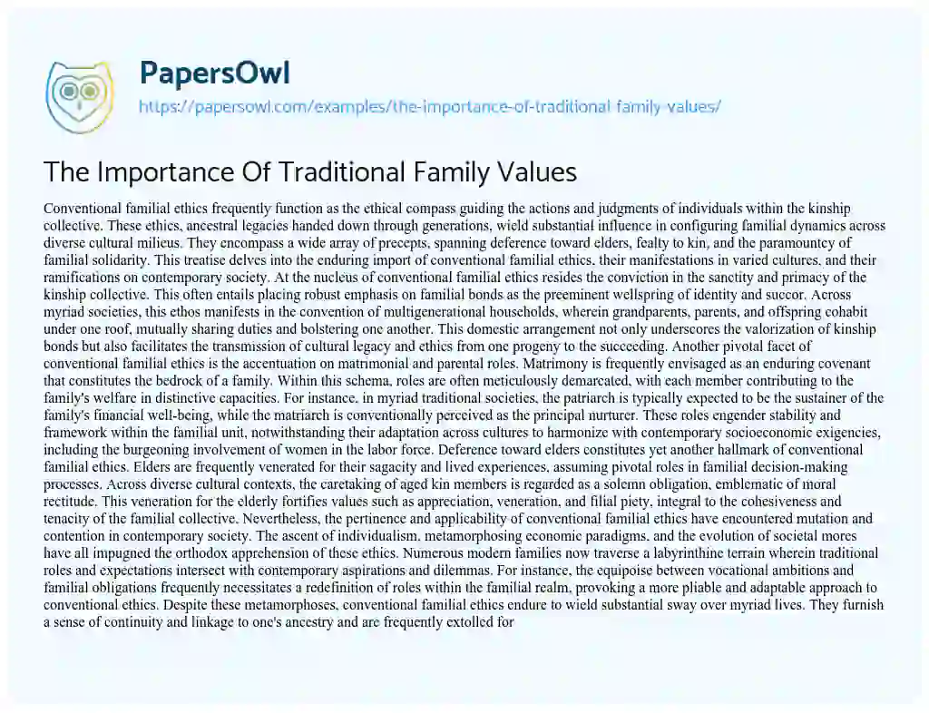 Essay on The Importance of Traditional Family Values