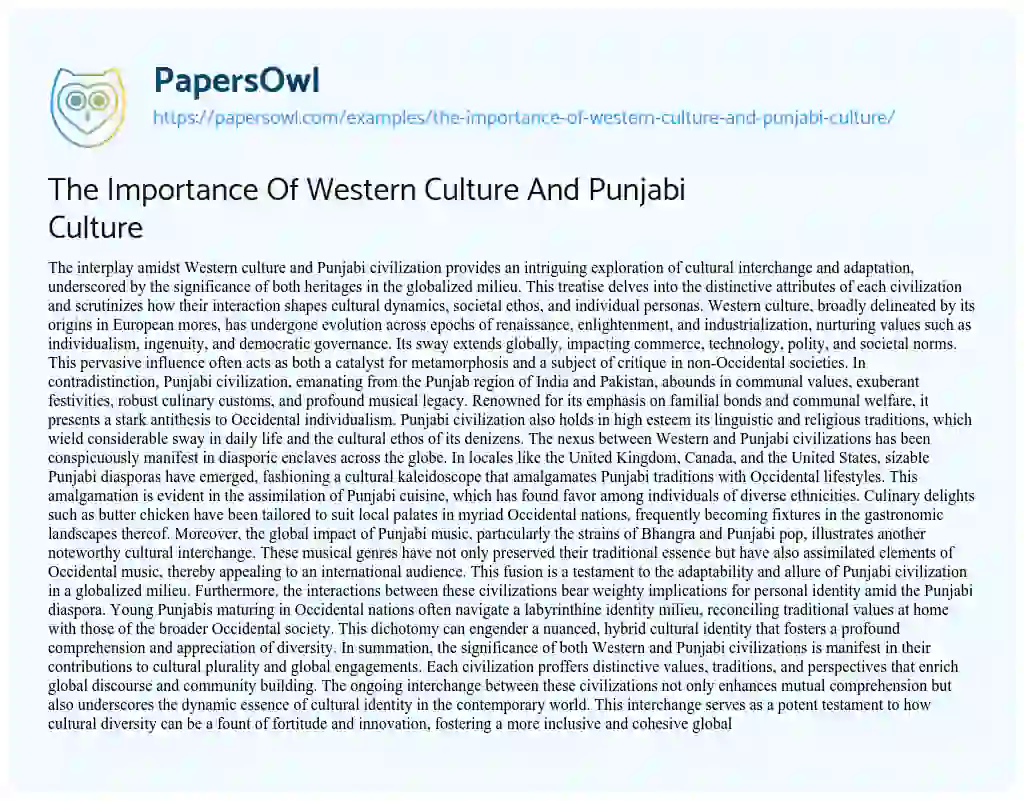 Essay on The Importance of Western Culture and Punjabi Culture