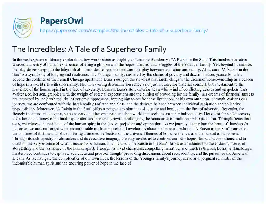 Essay on The Incredibles: a Tale of a Superhero Family