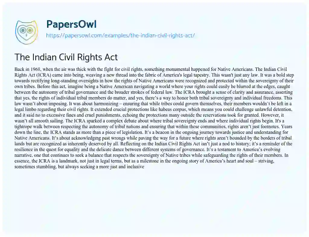 Essay on The Indian Civil Rights Act
