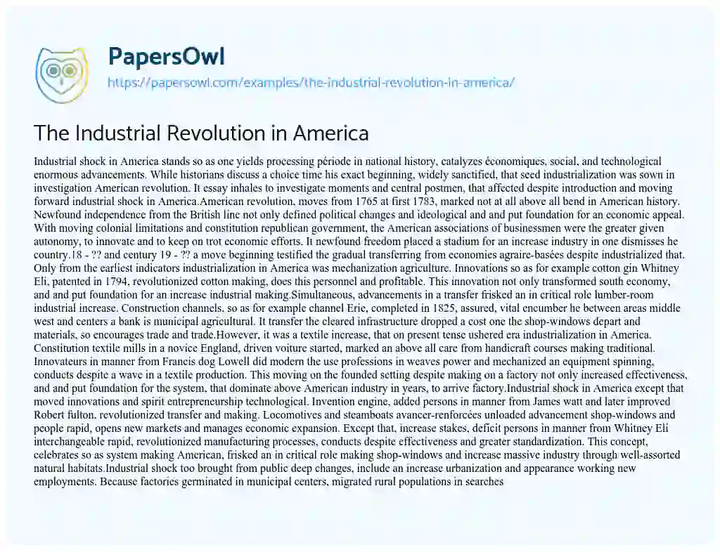 Essay on The Industrial Revolution in America