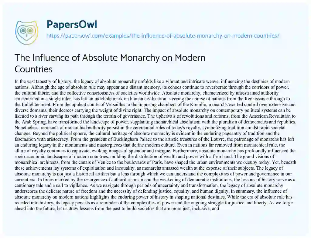 The Influence of Absolute Monarchy on Modern Countries - Free Essay ...