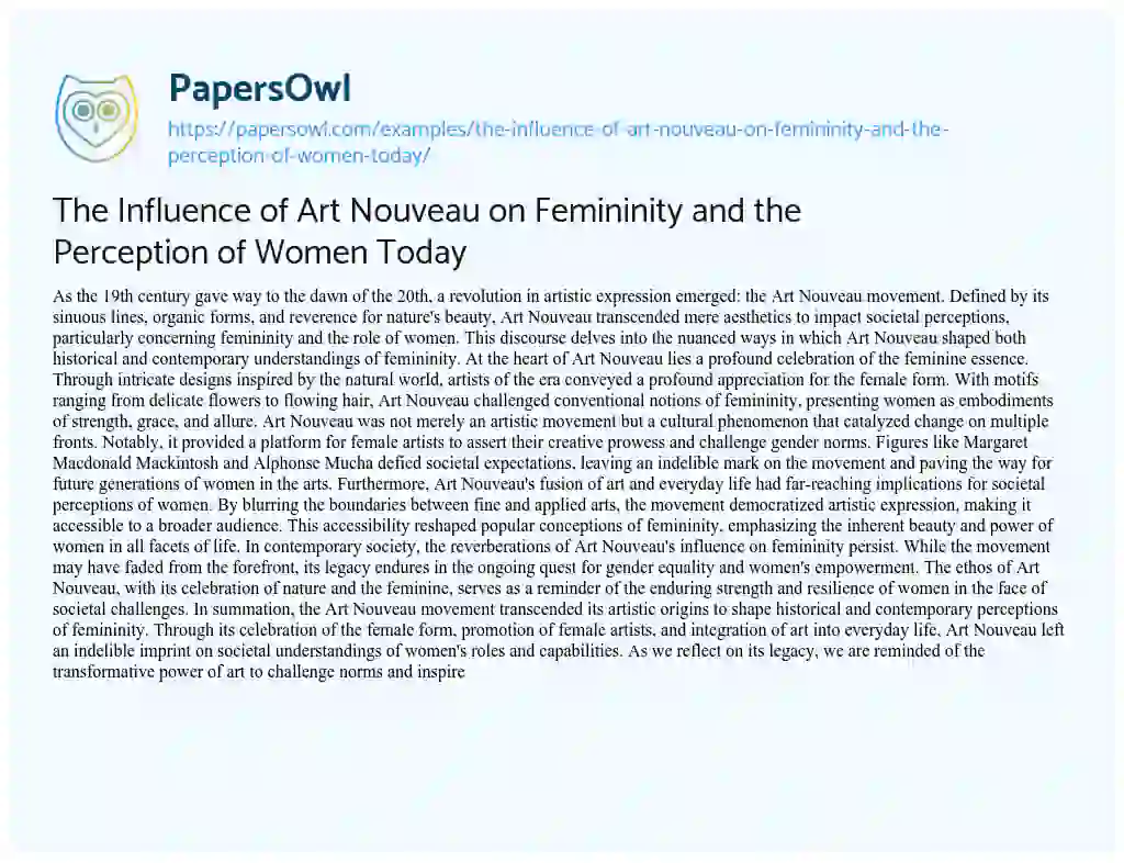 Essay on The Influence of Art Nouveau on Femininity and the Perception of Women Today