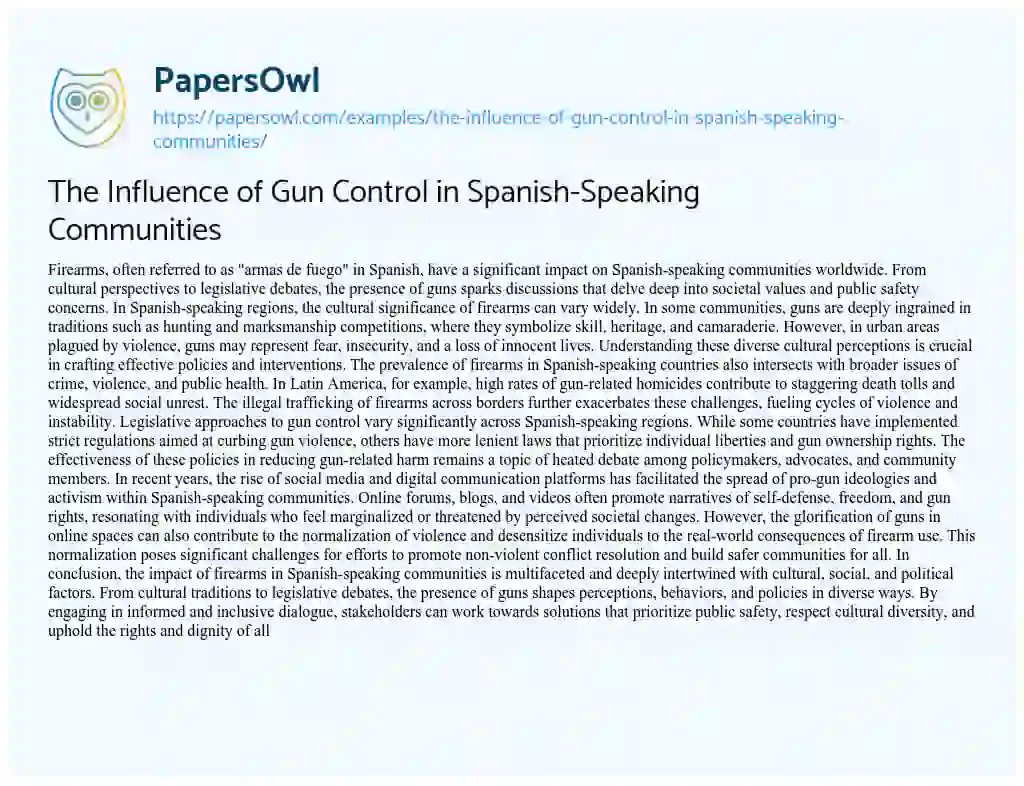 Essay on The Influence of Gun Control in Spanish-Speaking Communities
