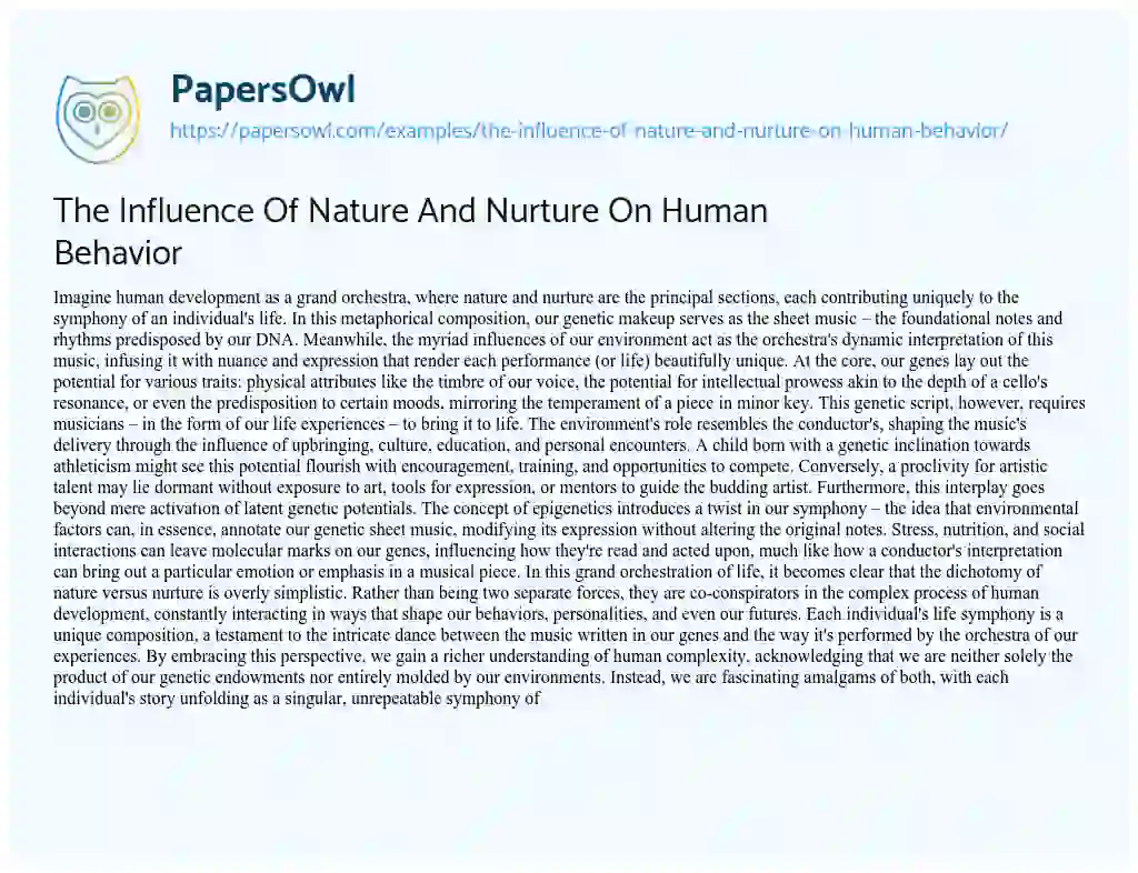 Essay on The Influence of Nature and Nurture on Human Behavior