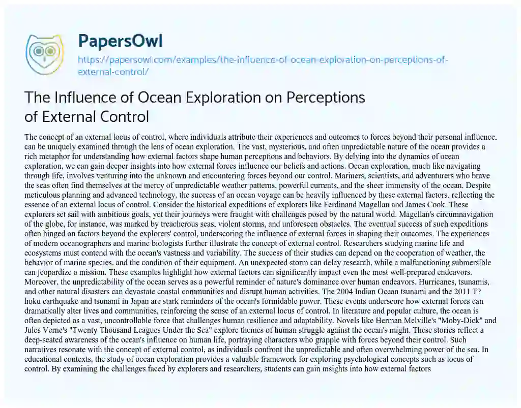 Essay on The Influence of Ocean Exploration on Perceptions of External Control