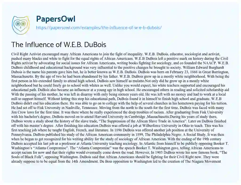 The Influence of W.E.B. DuBois essay