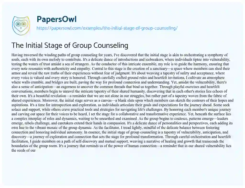 Essay on The Initial Stage of Group Counseling