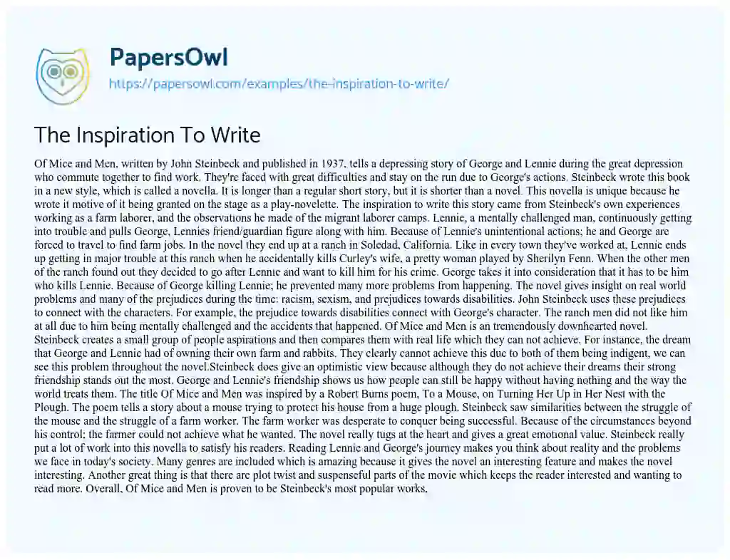 Essay on The Inspiration to Write