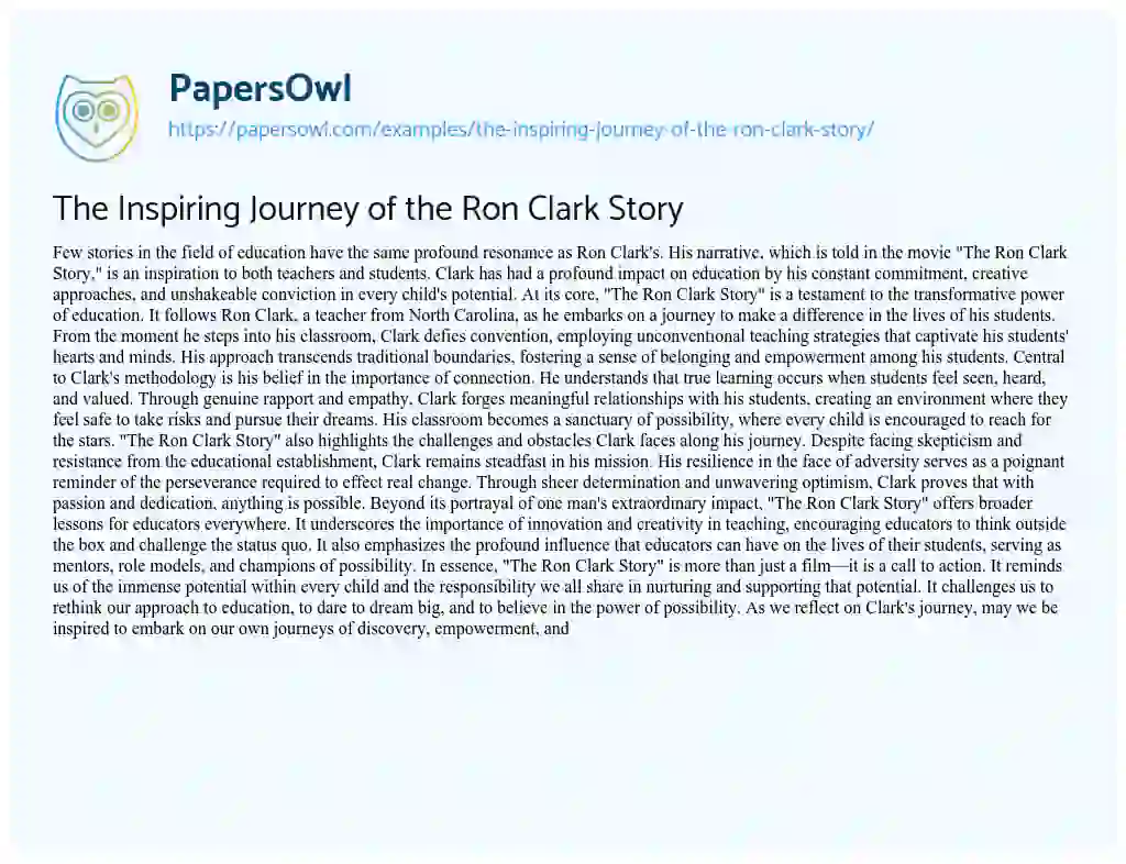 Essay on The Inspiring Journey of the Ron Clark Story