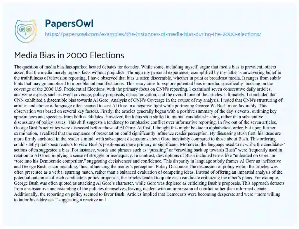 Essay on The Instances of Media Bias during the 2000 Elections