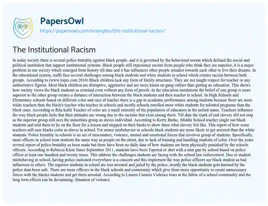The Institutional Racism essay