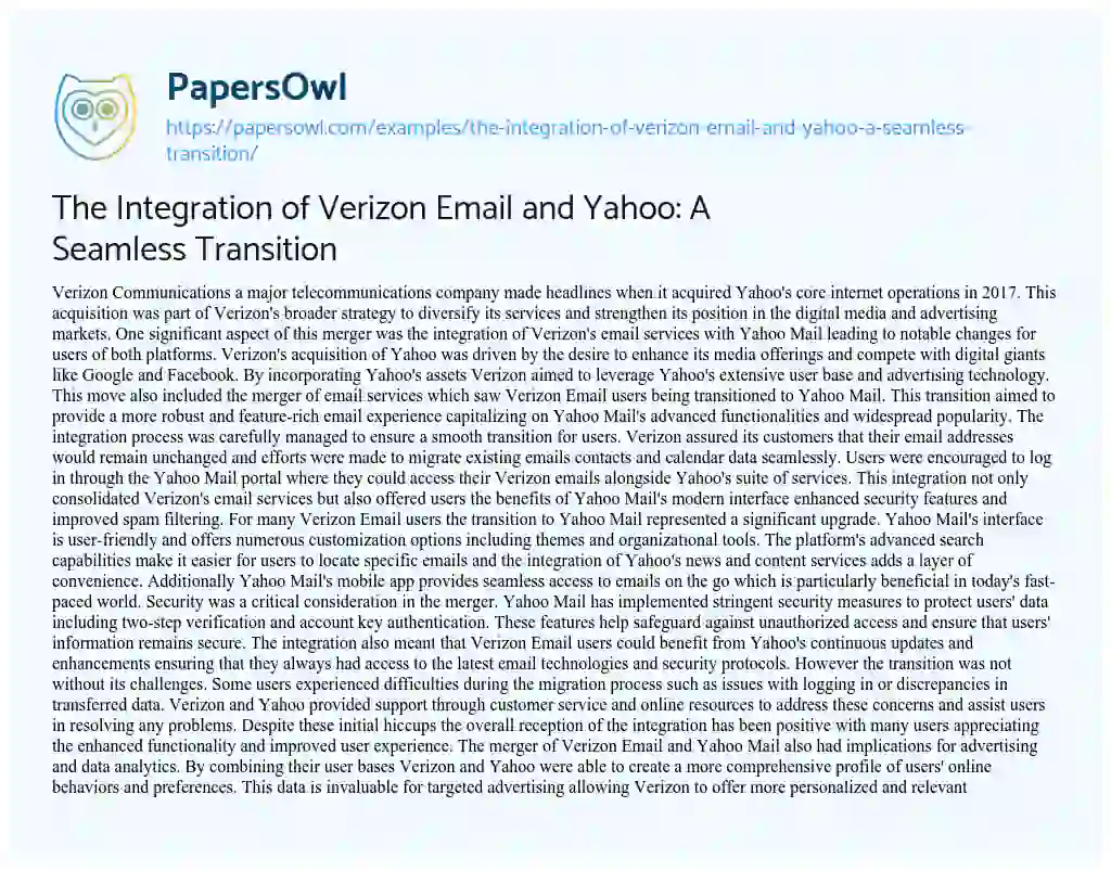 Essay on The Integration of Verizon Email and Yahoo: a Seamless Transition