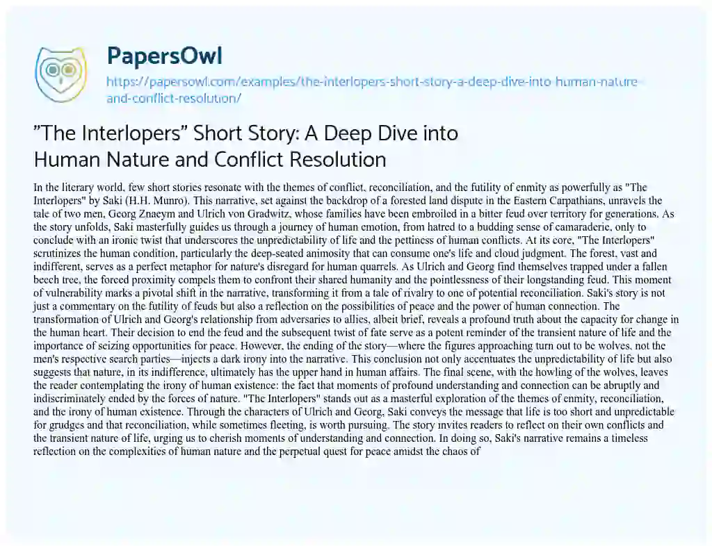 Essay on “The Interlopers” Short Story: a Deep Dive into Human Nature and Conflict Resolution