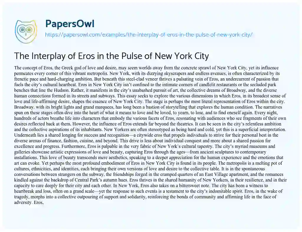 Essay on The Interplay of Eros in the Pulse of New York City