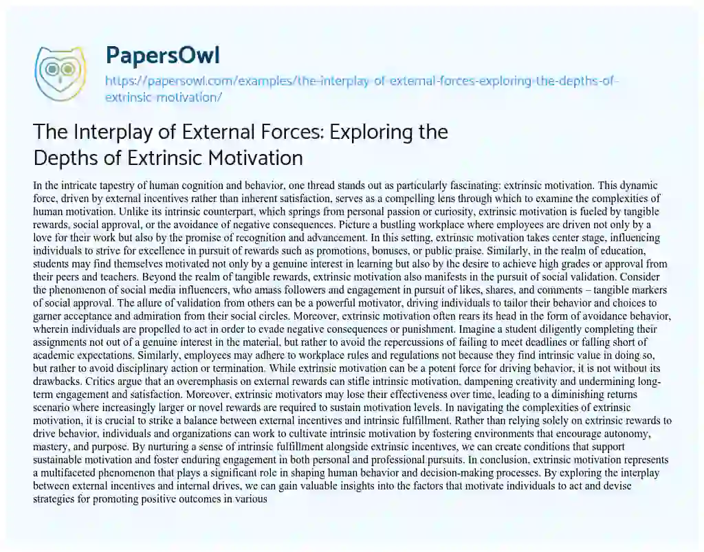 Essay on The Interplay of External Forces: Exploring the Depths of Extrinsic Motivation