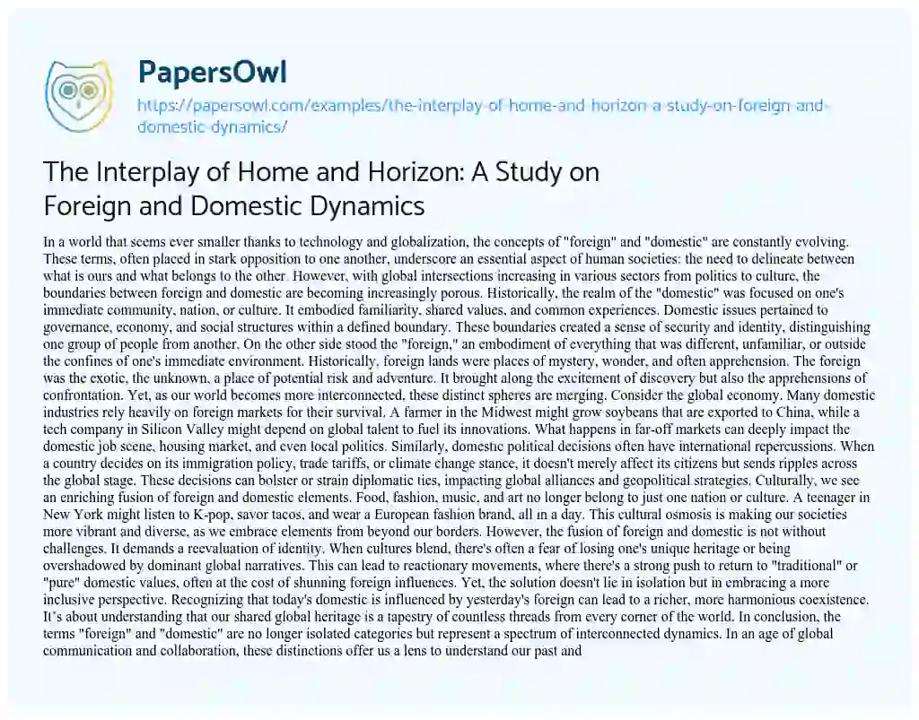 Essay on The Interplay of Home and Horizon: a Study on Foreign and Domestic Dynamics