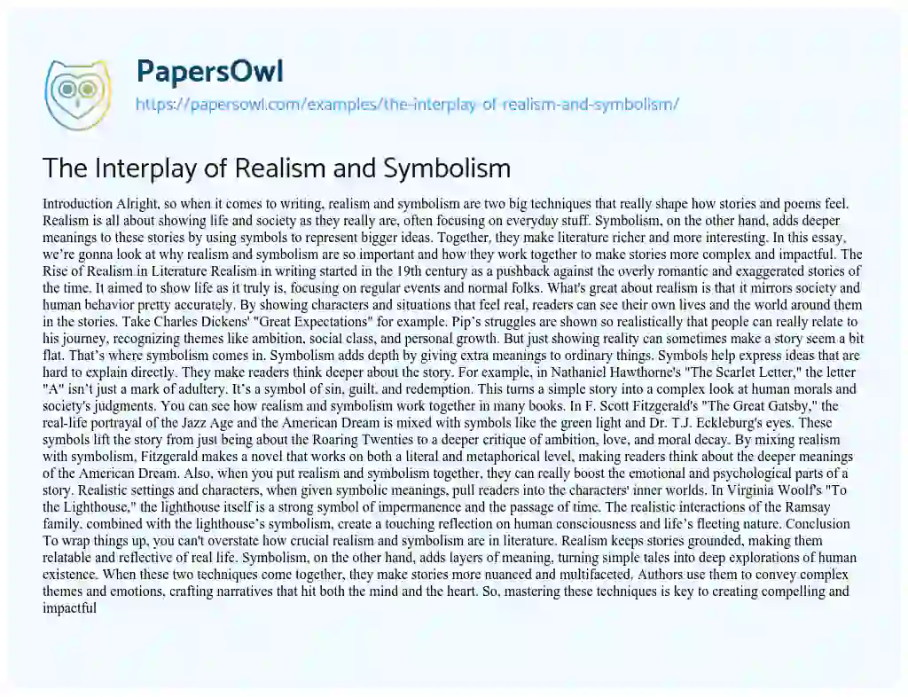 Essay on The Interplay of Realism and Symbolism