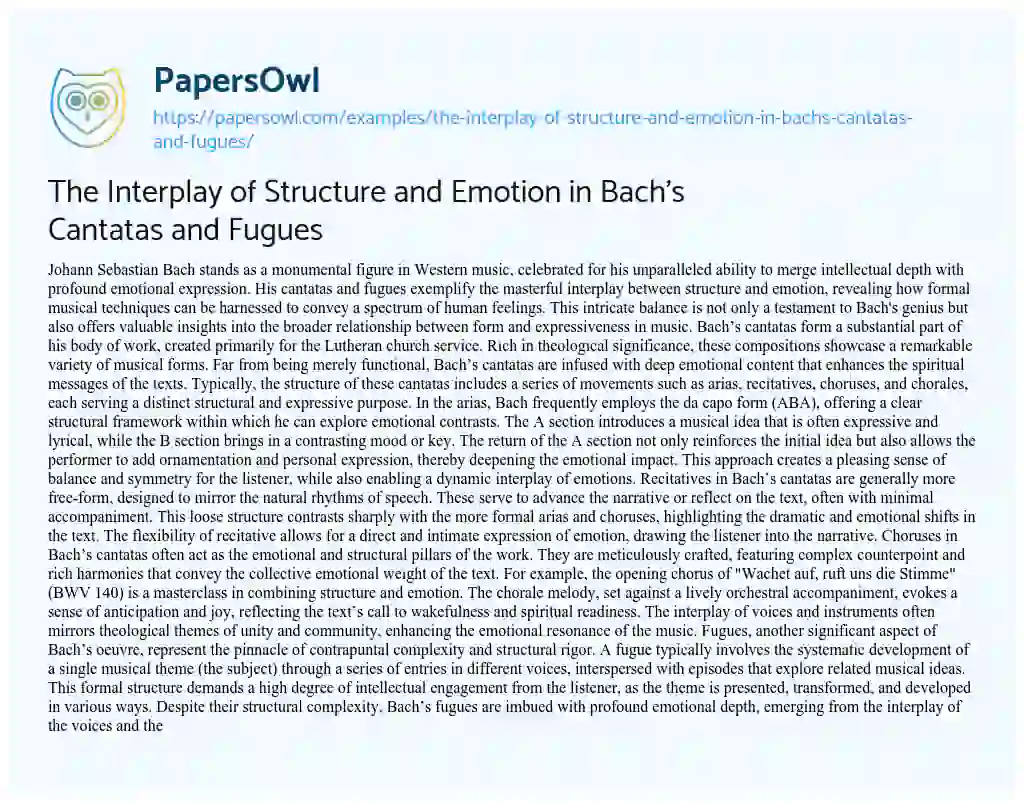 Essay on The Interplay of Structure and Emotion in Bach’s Cantatas and Fugues