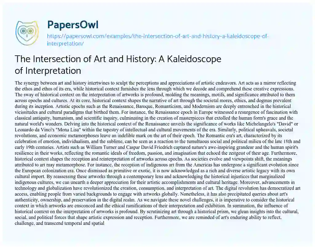 Essay on The Intersection of Art and History: a Kaleidoscope of Interpretation