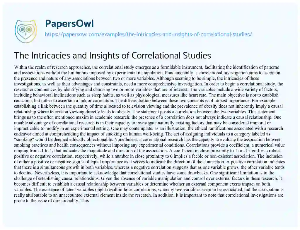 Essay on The Intricacies and Insights of Correlational Studies