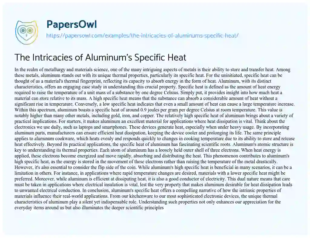 Essay on The Intricacies of Aluminum’s Specific Heat