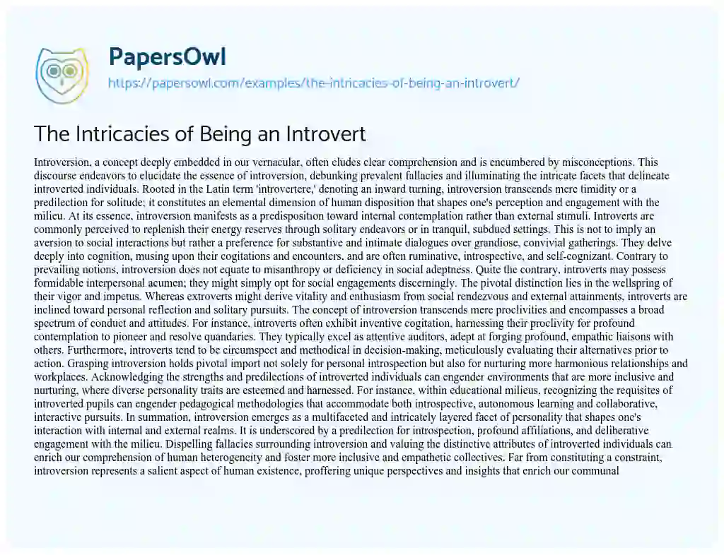 Essay on The Intricacies of being an Introvert
