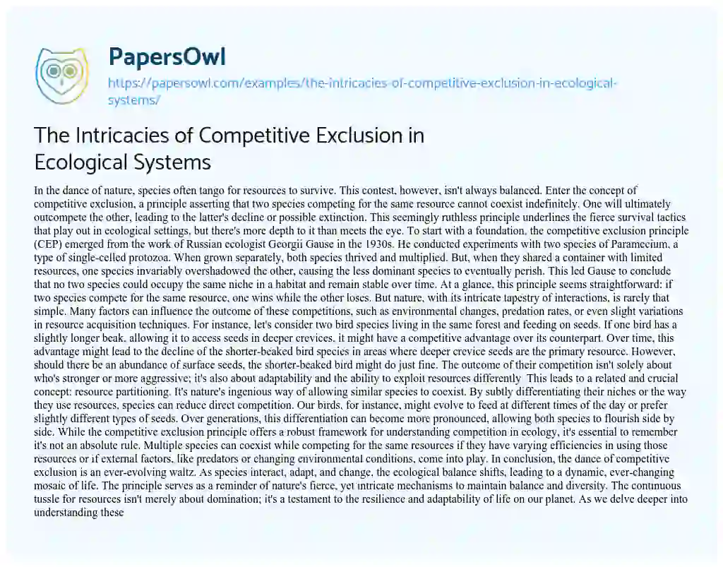 Essay on The Intricacies of Competitive Exclusion in Ecological Systems