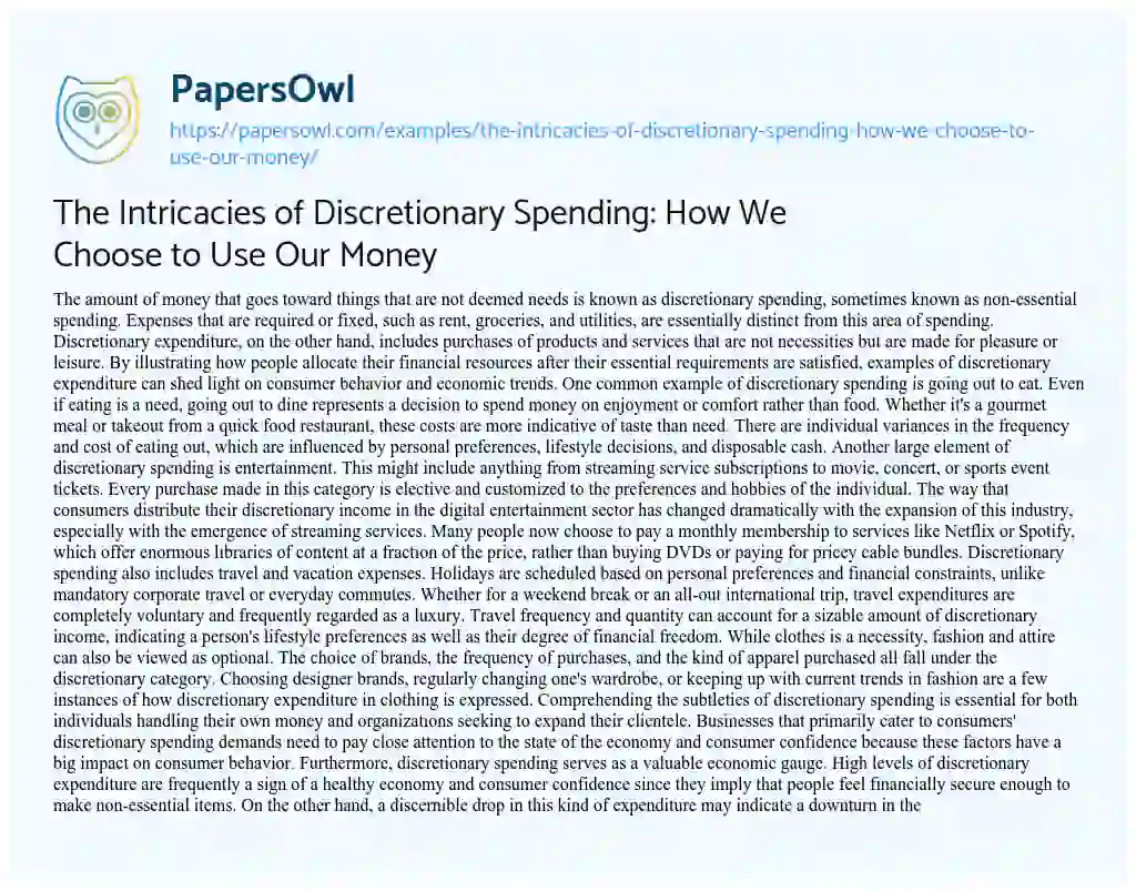 Essay on The Intricacies of Discretionary Spending: how we Choose to Use our Money