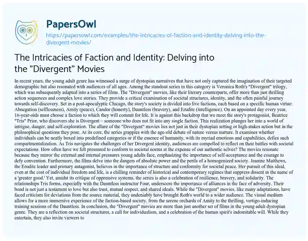 Essay on The Intricacies of Faction and Identity: Delving into the “Divergent” Movies