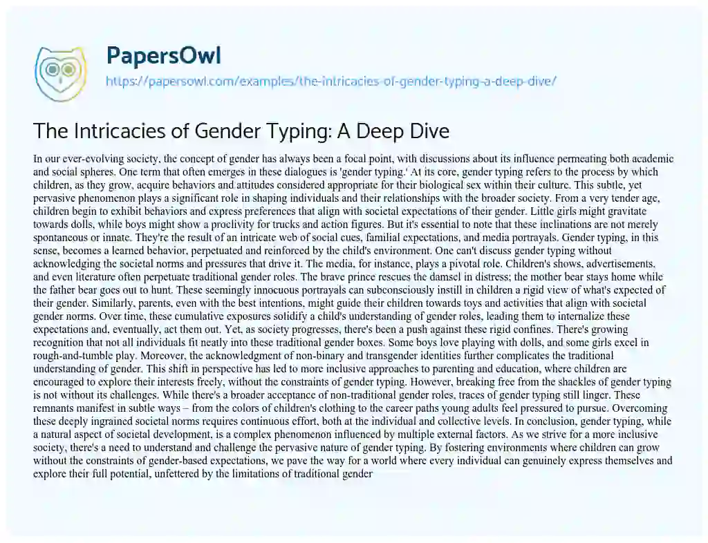 Essay on The Intricacies of Gender Typing: a Deep Dive