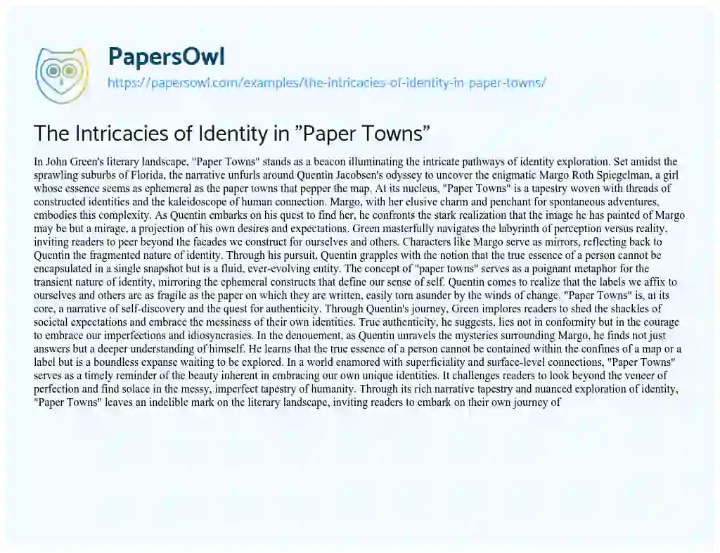 Essay on The Intricacies of Identity in “Paper Towns”