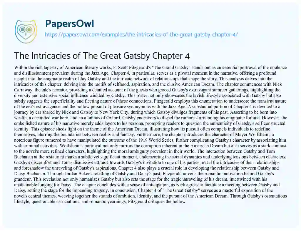 Essay on The Intricacies of the Great Gatsby Chapter 4