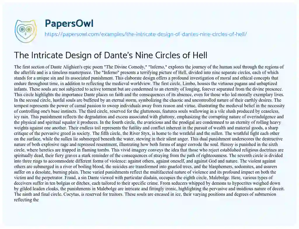 Essay on The Intricate Design of Dante’s Nine Circles of Hell