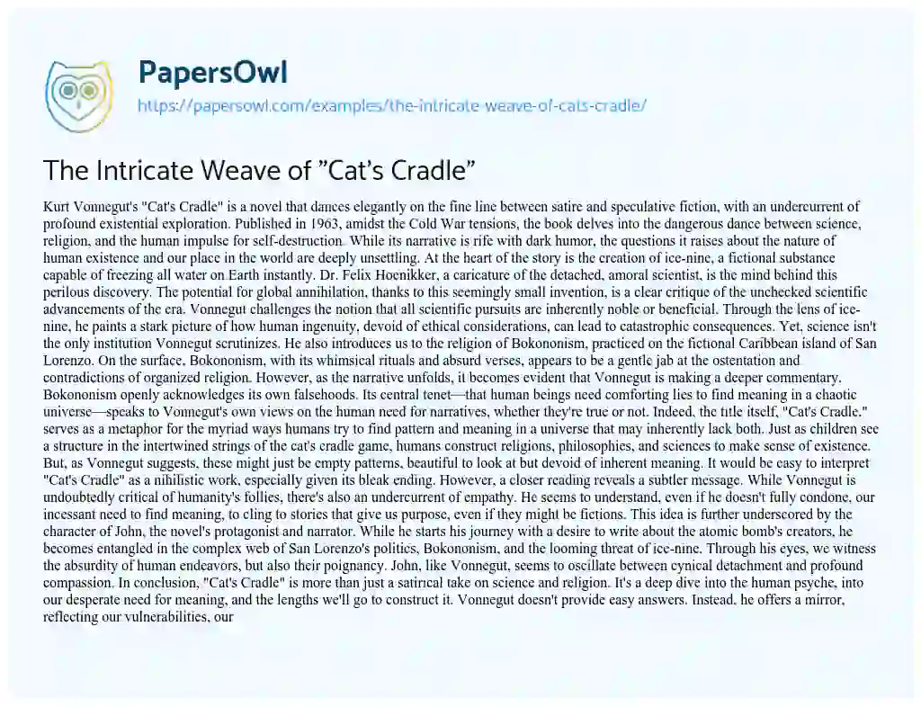 Essay on The Intricate Weave of “Cat’s Cradle”
