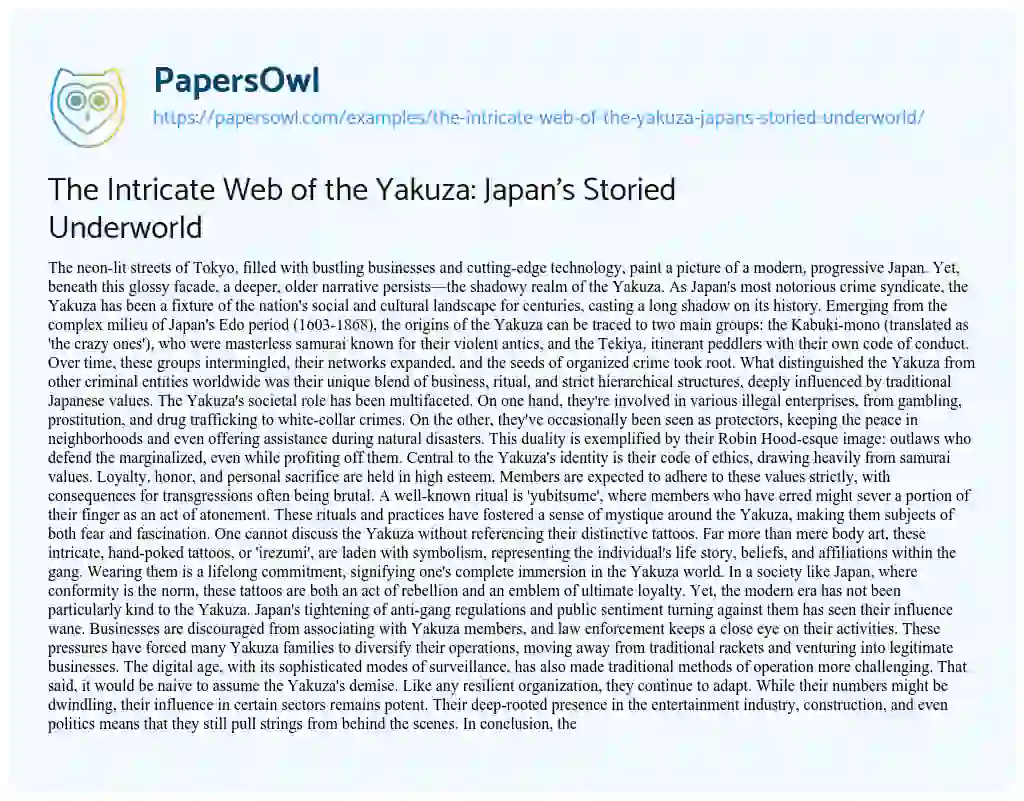 Essay on The Intricate Web of the Yakuza: Japan’s Storied Underworld