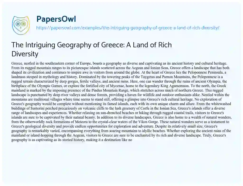 Essay on The Intriguing Geography of Greece: a Land of Rich Diversity