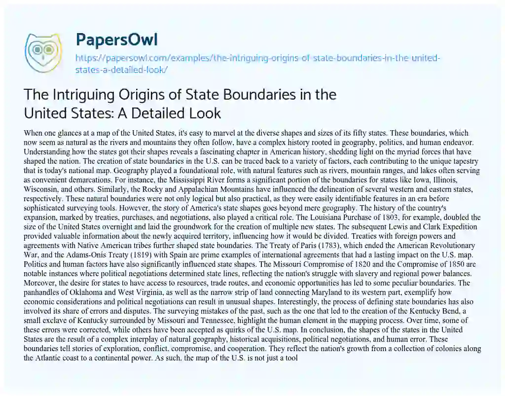 Essay on The Intriguing Origins of State Boundaries in the United States: a Detailed Look