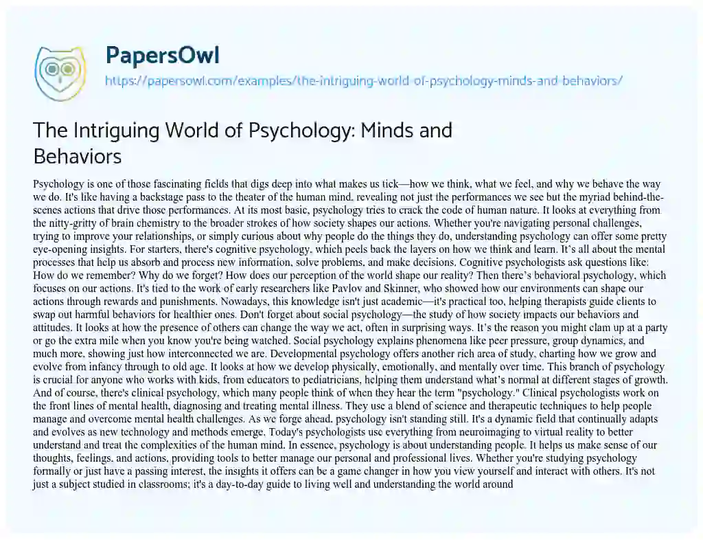 Essay on The Intriguing World of Psychology: Minds and Behaviors