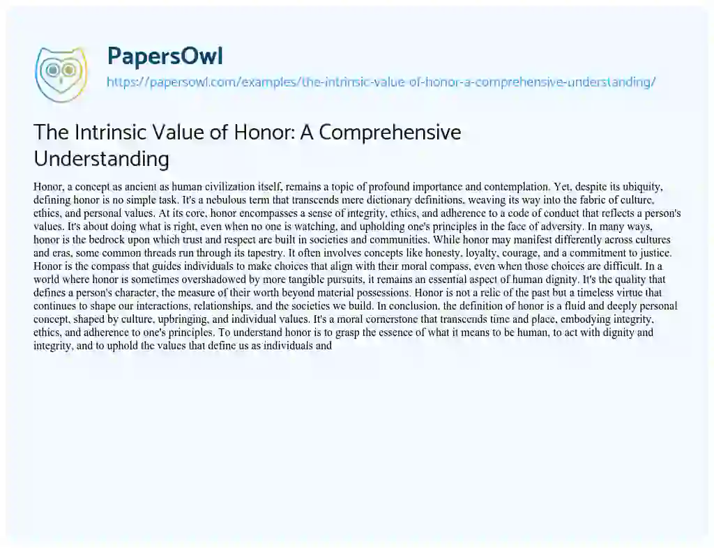 Essay on The Intrinsic Value of Honor: a Comprehensive Understanding