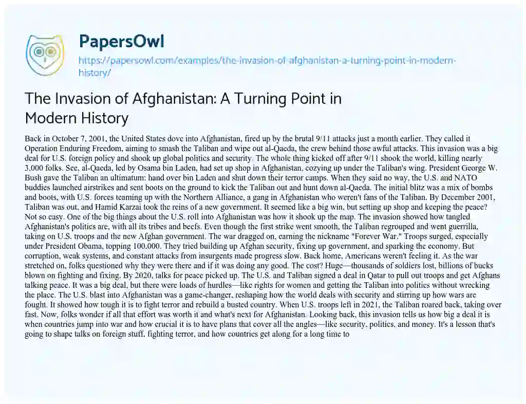 Essay on The Invasion of Afghanistan: a Turning Point in Modern History