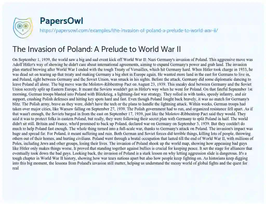 Essay on The Invasion of Poland: a Prelude to World War II